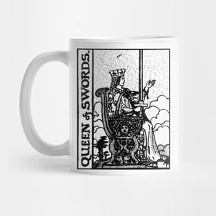 Queen of Swords Tarot Card Rider Waite Black and White Mug